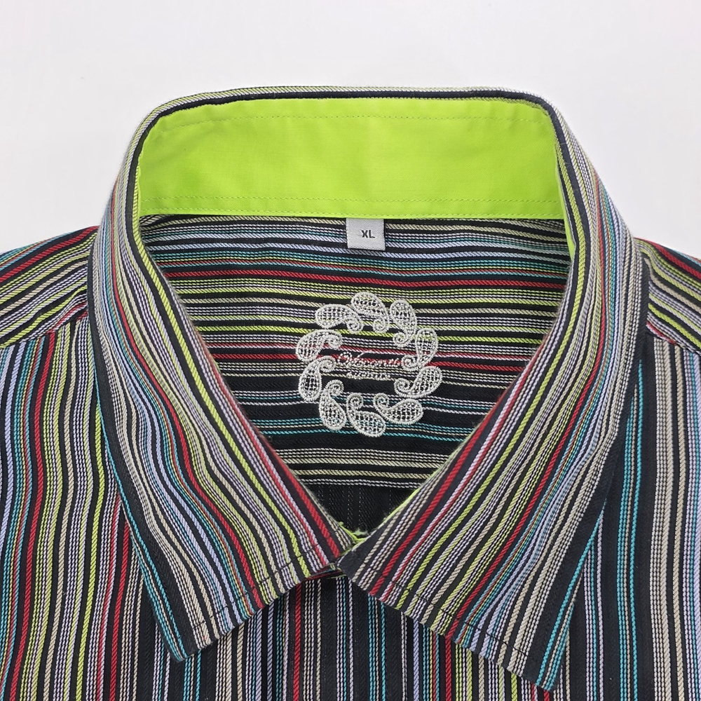 Modern Statement Visconti Dress Shirt Men’s XL Multicolor Stripe Date Night - Picture 5 of 13